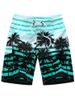 Coconut Tree Print Striped Board Shorts -  