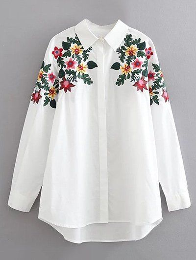 

Long Sleeves Floral Embroidered Cotton Shirt, White