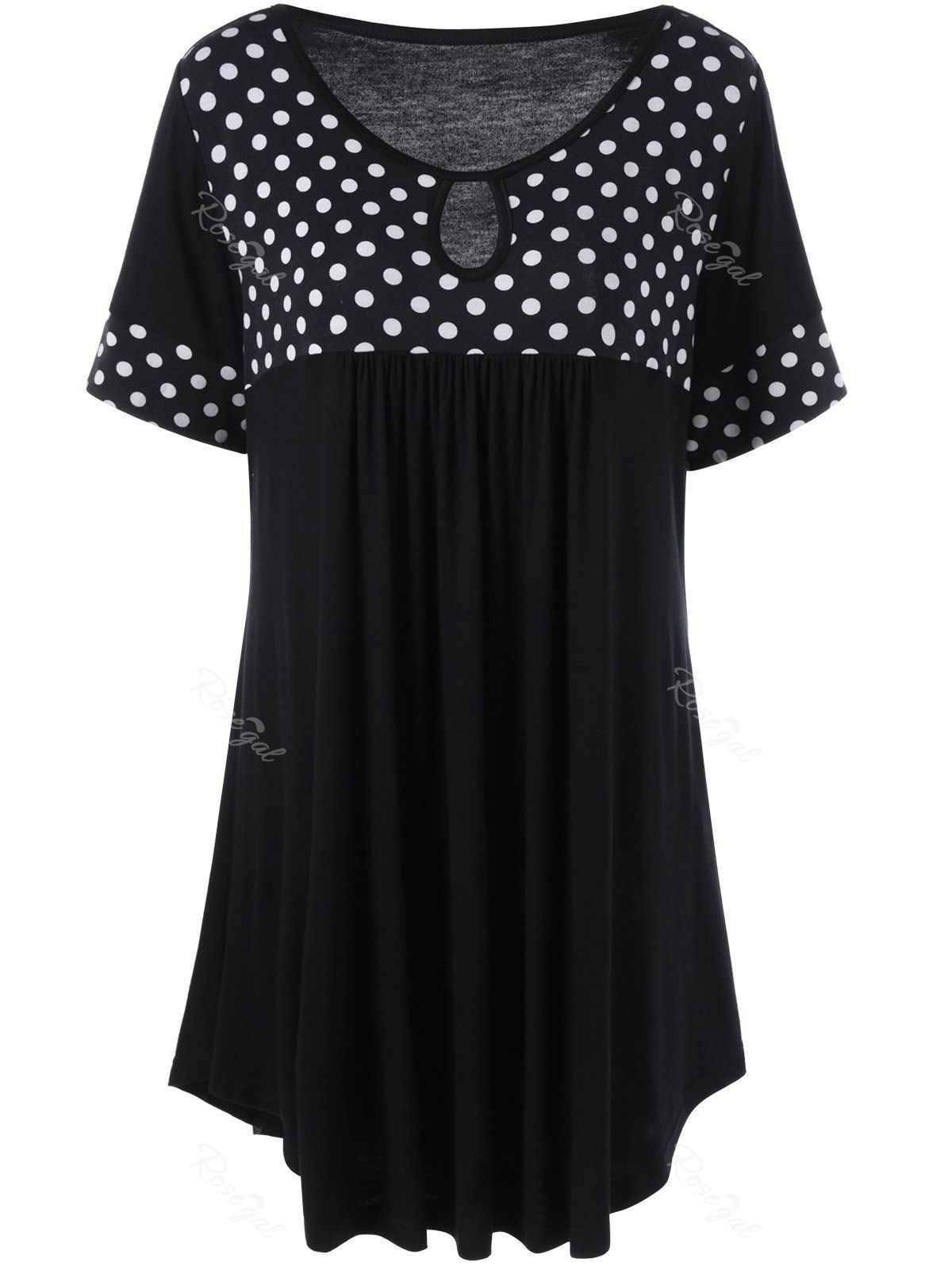 [27 Off] Keyhole Neck Polka Dot Plus Size T Shirt Rosegal