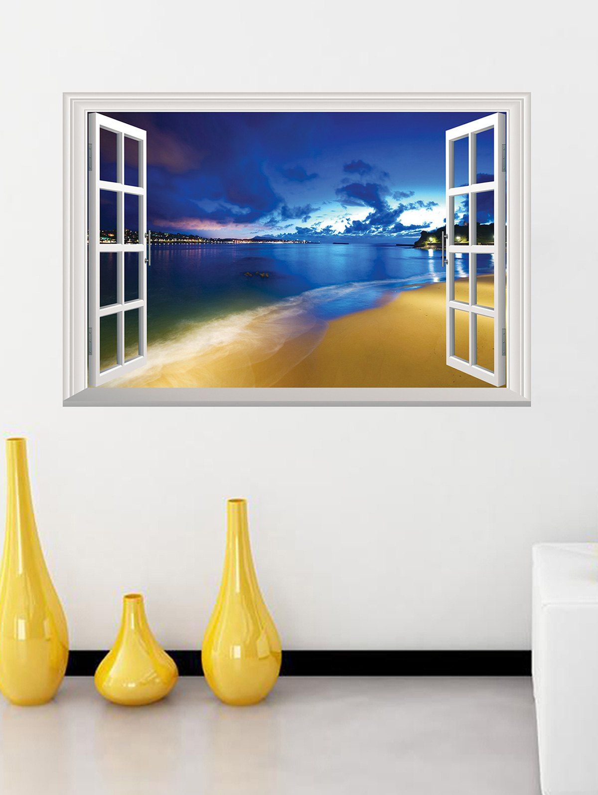 

Removable 3D Seaside Night Fake Window Wall Sticker, Blue