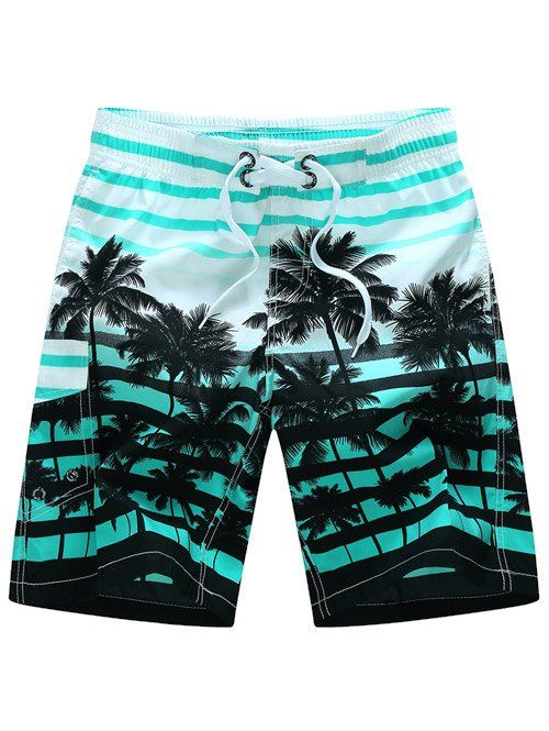 Outfit Coconut Tree Print Striped Board Shorts  
