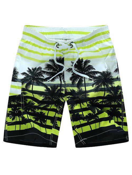 

Coconut Tree Print Striped Board Shorts, Yellow