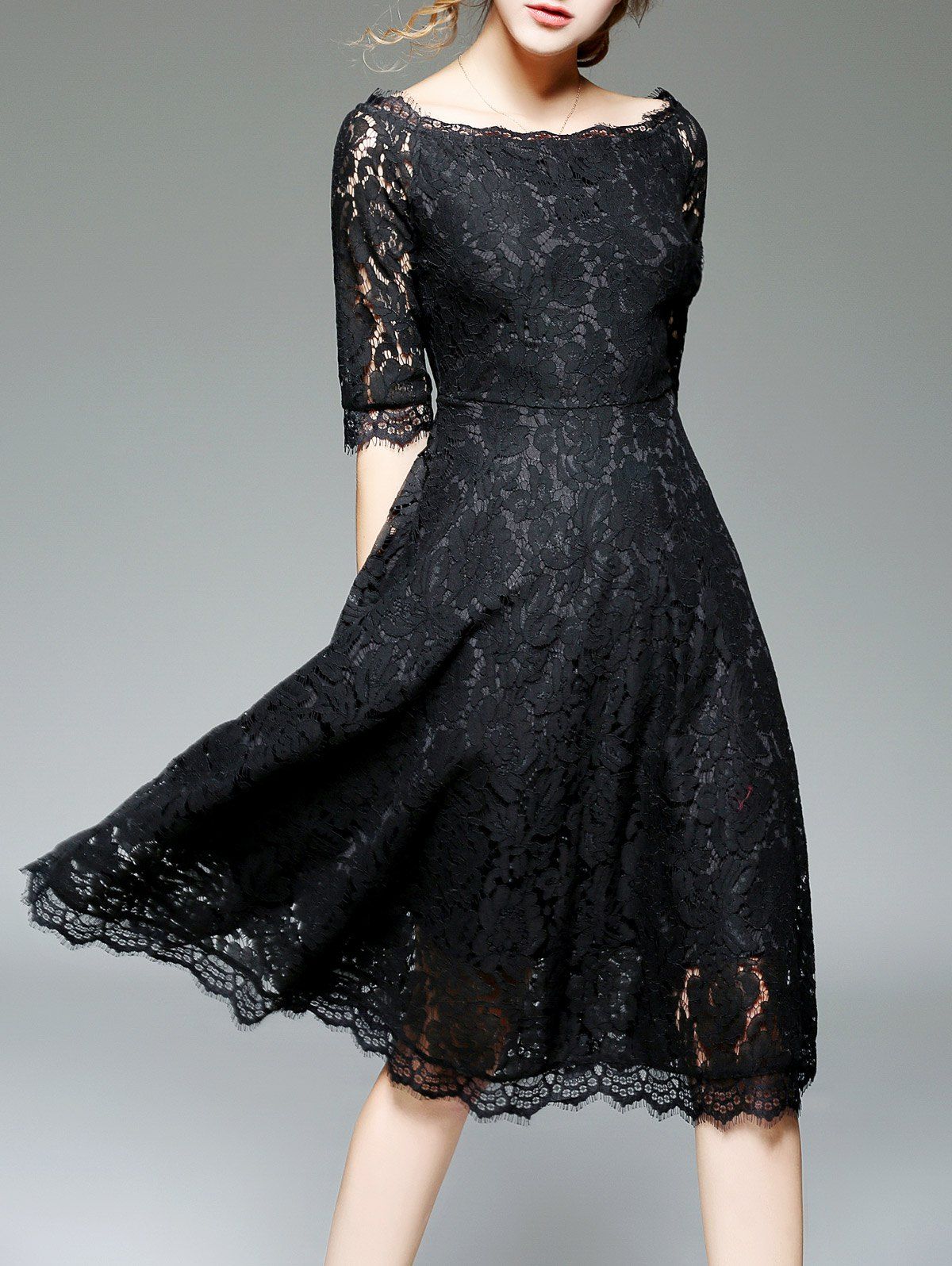 black lace off the shoulder cocktail dress