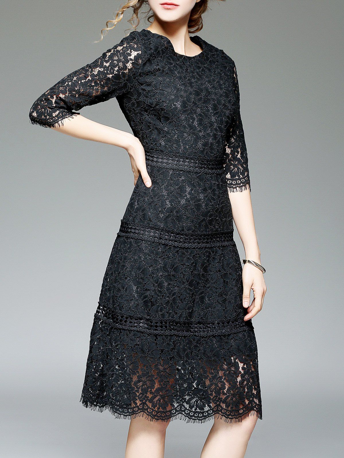 [20% OFF] Vintage Scalloped Lace A Line Evening Dress | Rosegal