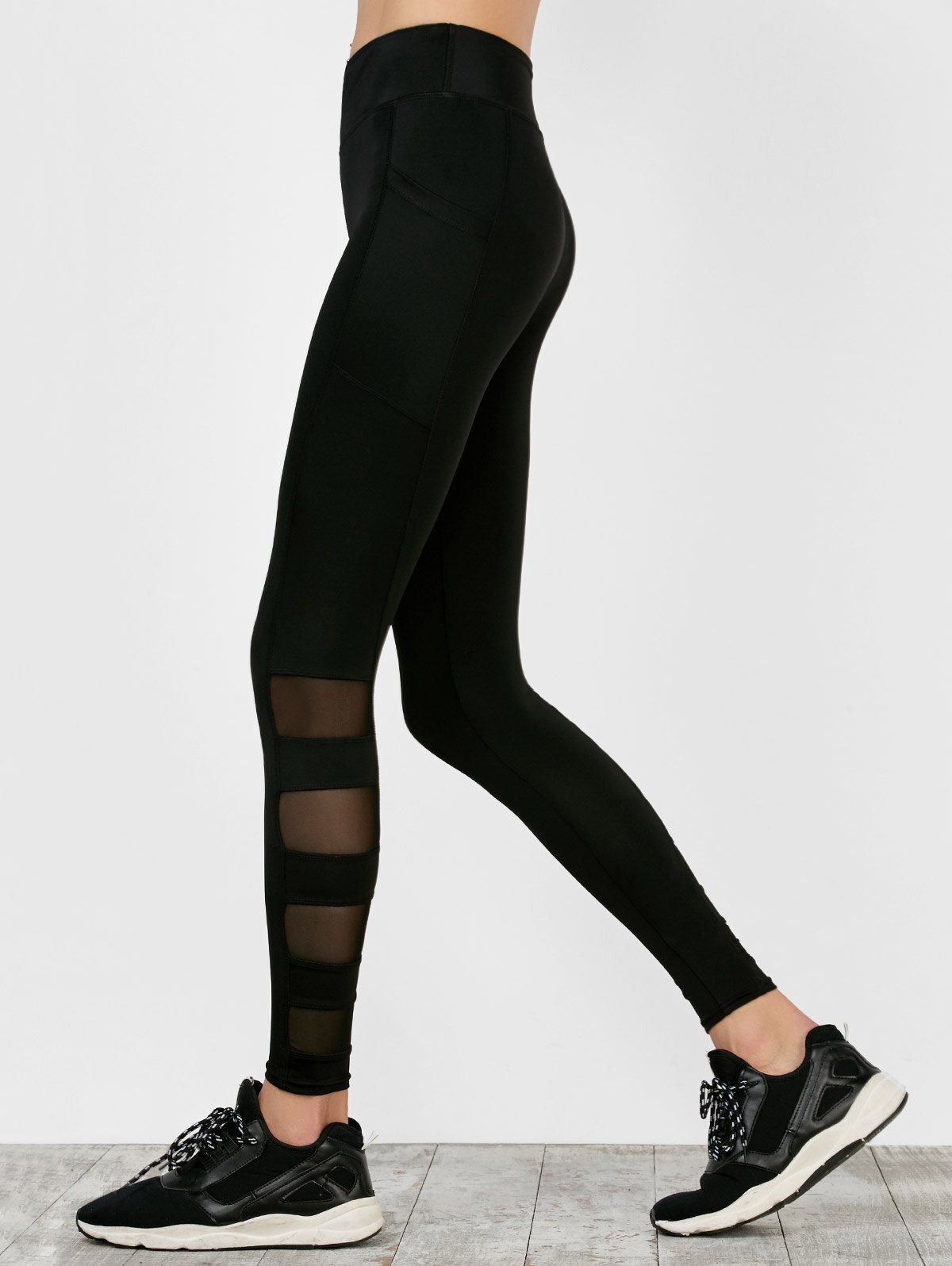 [9% OFF] High Waisted Mesh Insert Sports Running Leggings | Rosegal