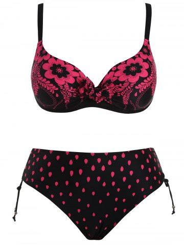 Watermelon Red Xl Plus Size Bowknot Padded Floral Bralette Bikini Set RoseGal Com