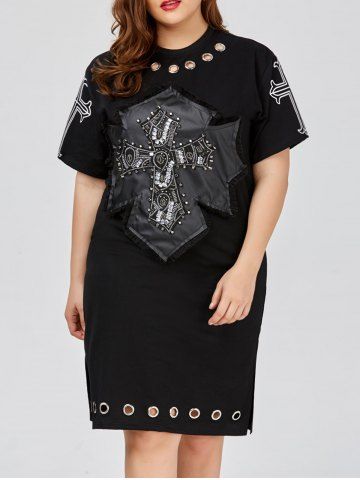 Black One Size Plus Cross Pattern Studded Rock Dress Rosegal Plus Size Cross Pattern Studded Rock Dress