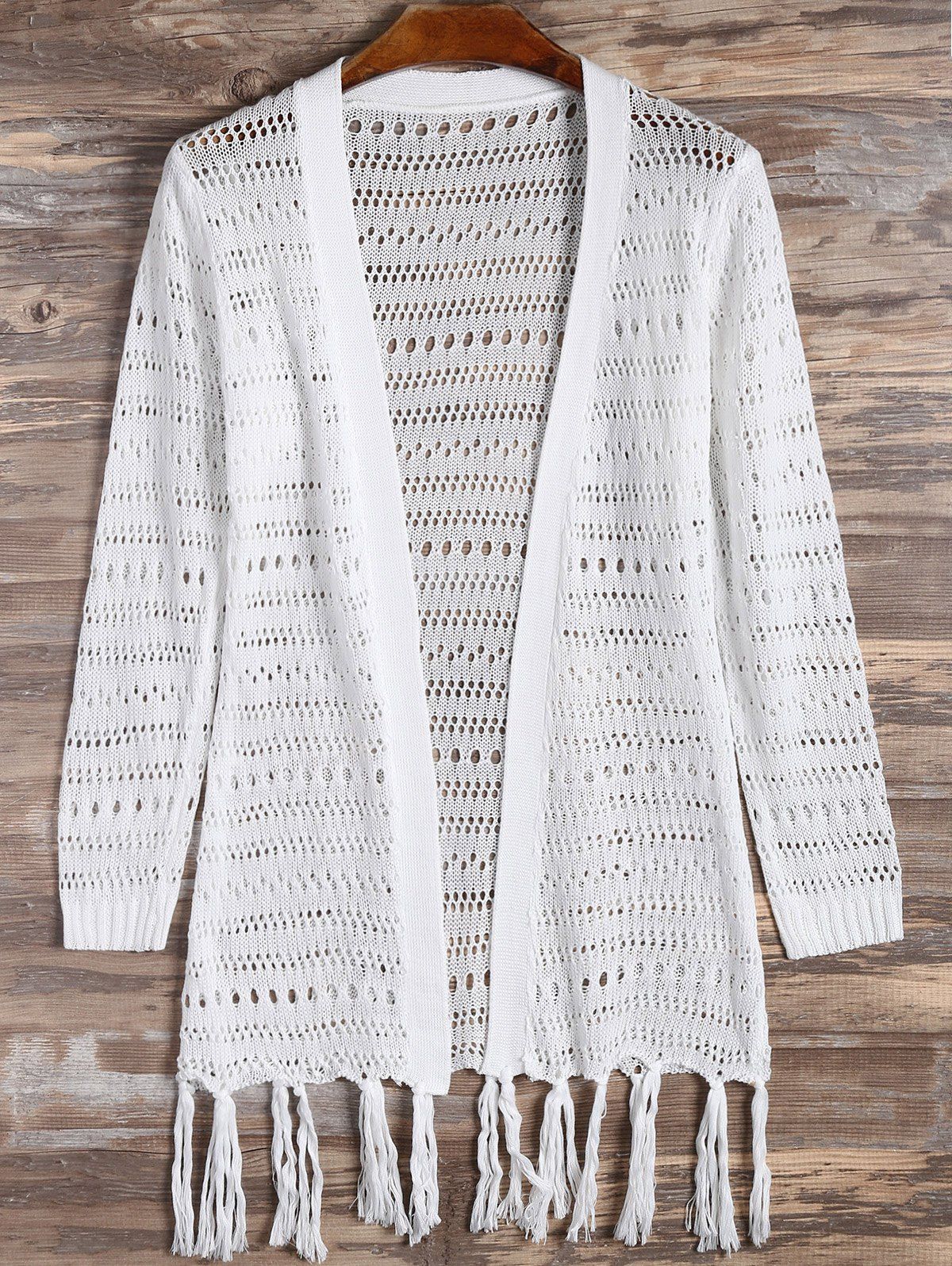 2018 Tassel Open Front Cardigan In White Xl