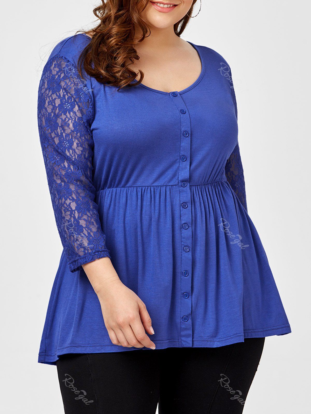 Buy Plus Size Button Lace Insert Swing Top  