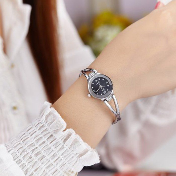 

JW Alloy Strap Rhinestone Wrist Watch, Silver and black