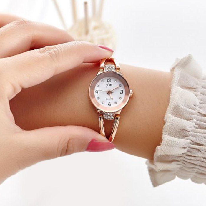 

JW Alloy Strap Rhinestone Wrist Watch, Gold and white