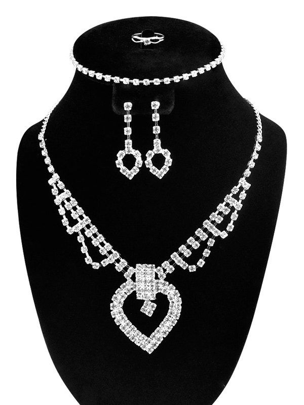 

Hollow Out Heart Rhinestone Jewelry Set, Silver