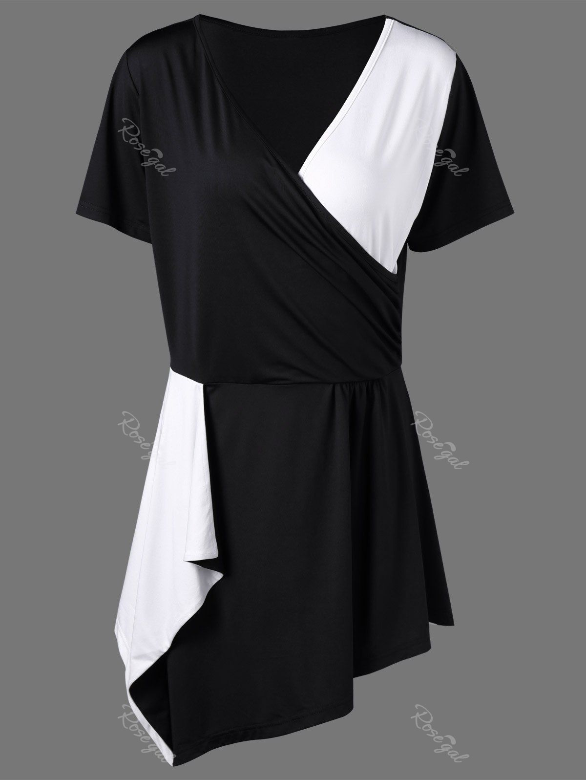 

Plus Size Asymmetric Surplice T-Shirt, Colormix