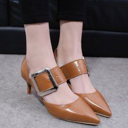 Buckle Strap PU Leather Pumps
