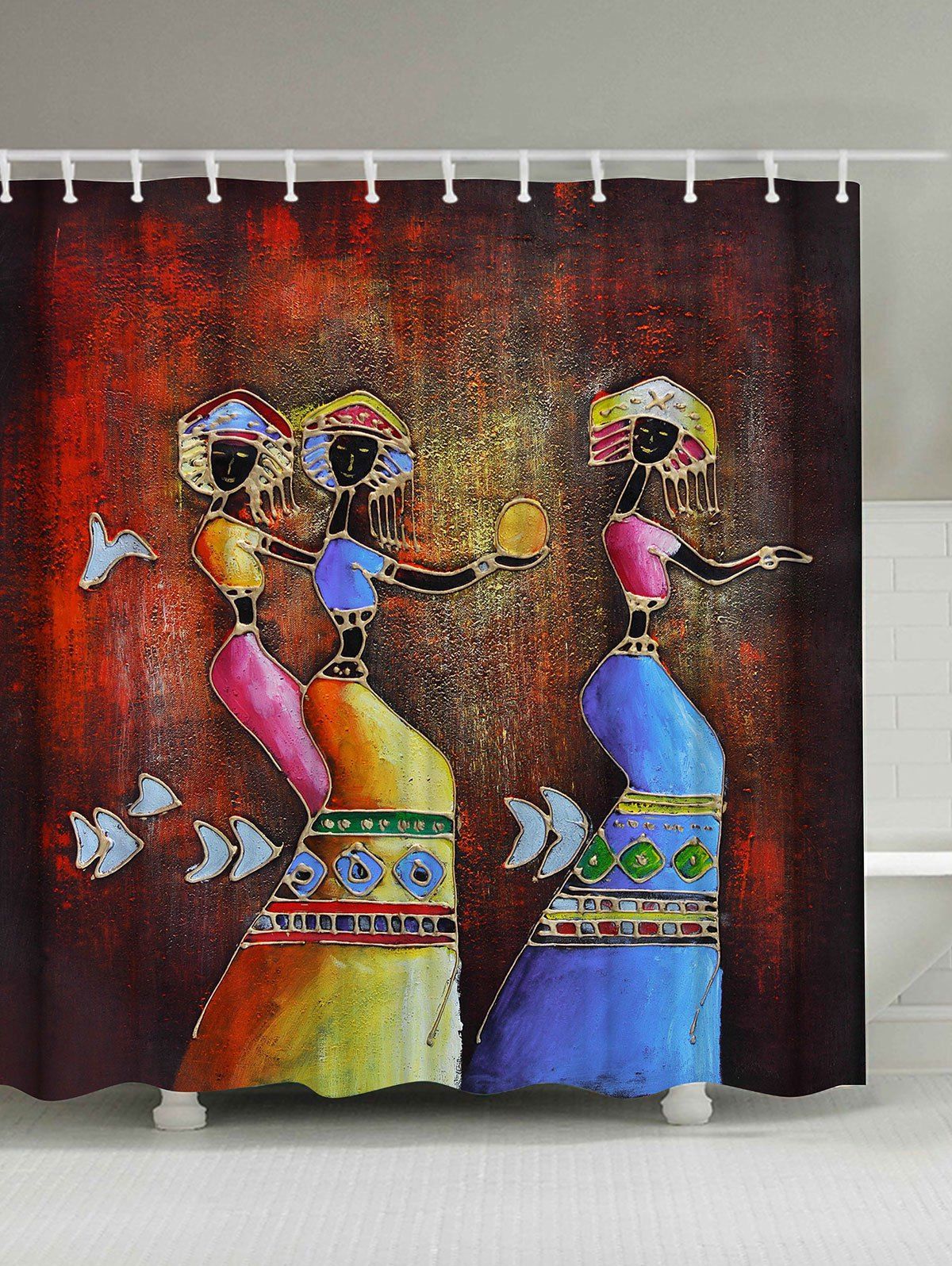 

Ethnic Mural Art Printed Anti-bacteria Shower Curtain, Colormix