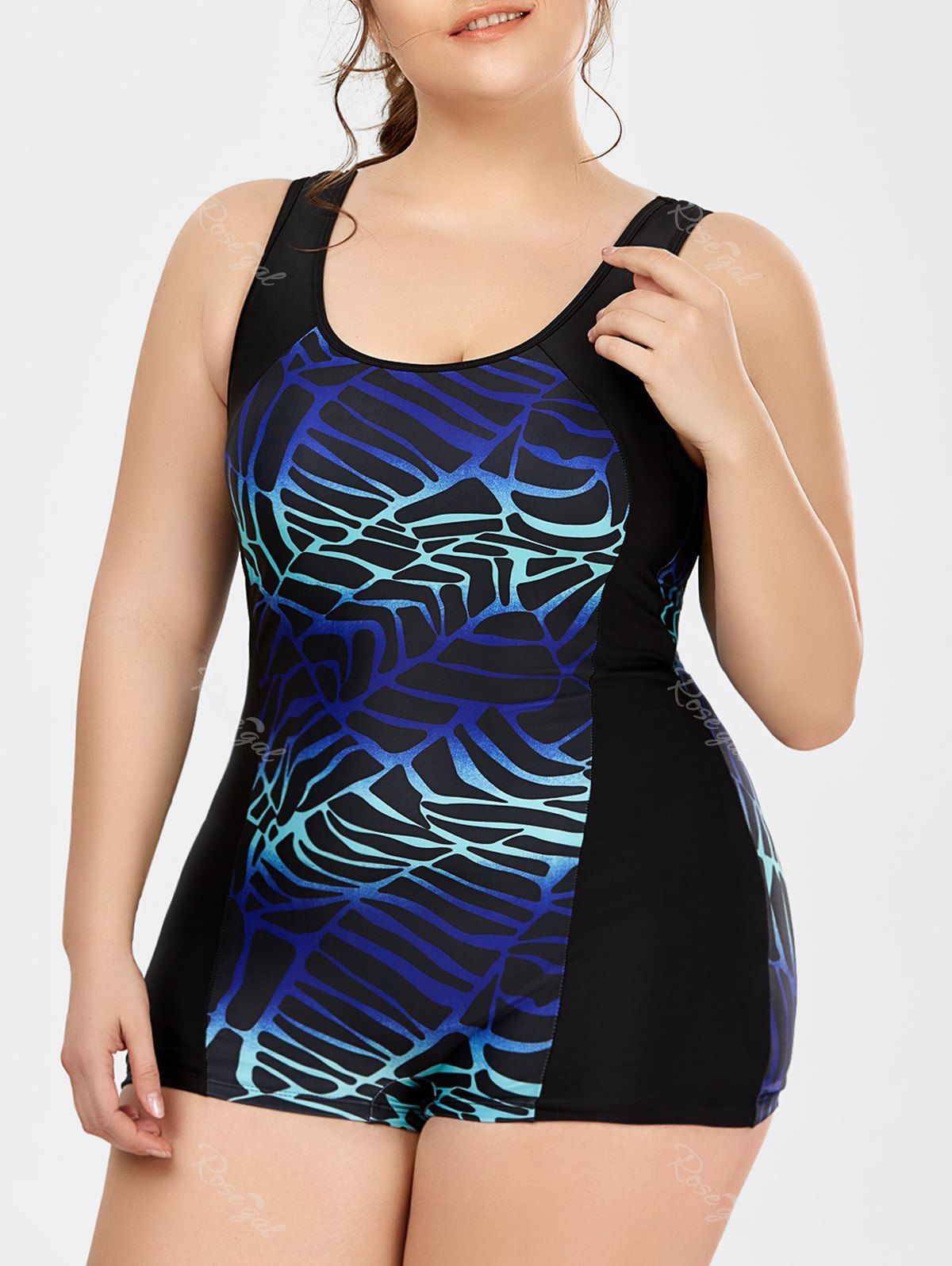 

Plus Size Padded Boyshort One Piece Tank Swimsuit, Blue