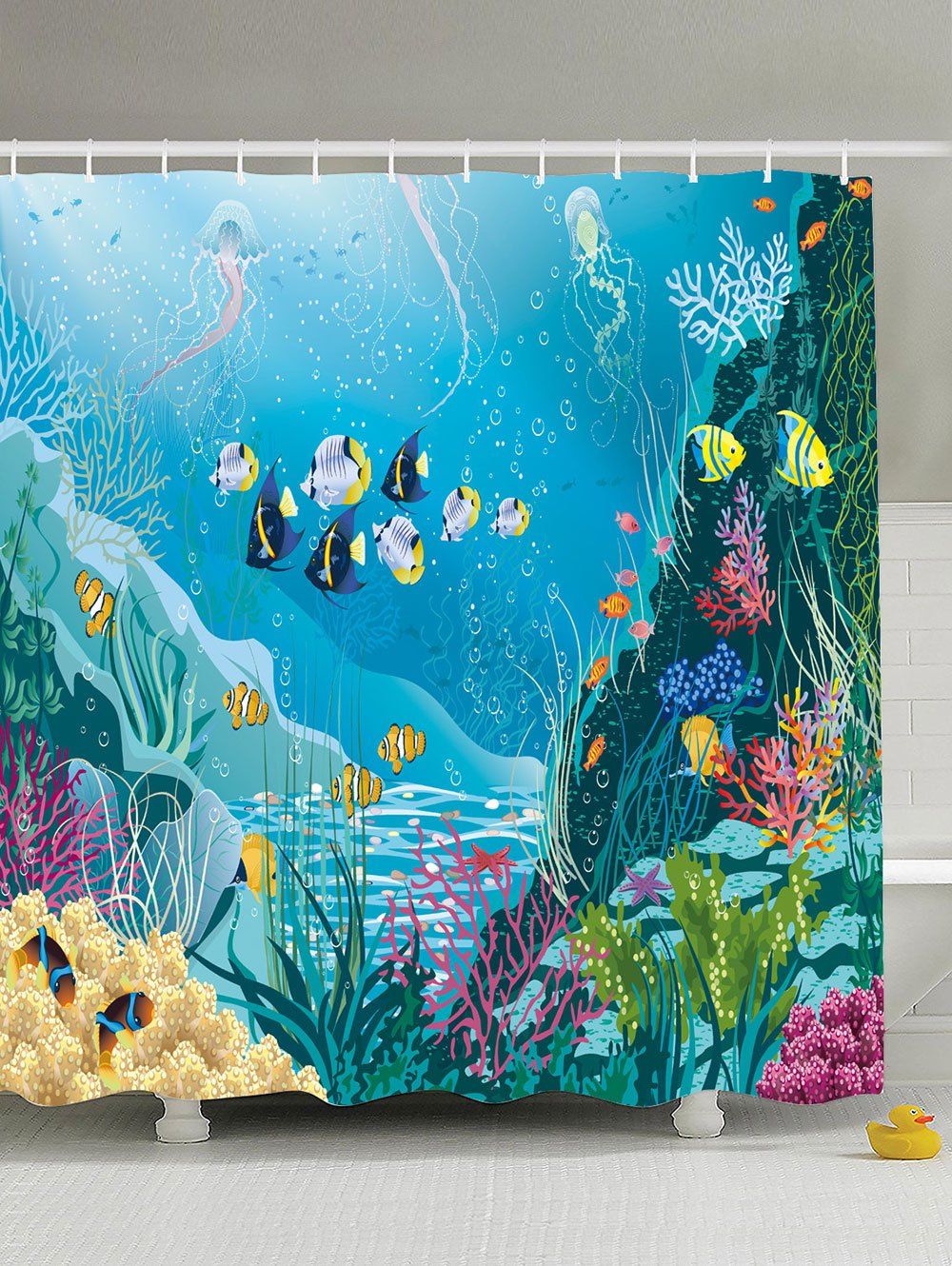 

Sea World Print Anti-bacteria Extra Long Shower Curtain, Lake blue