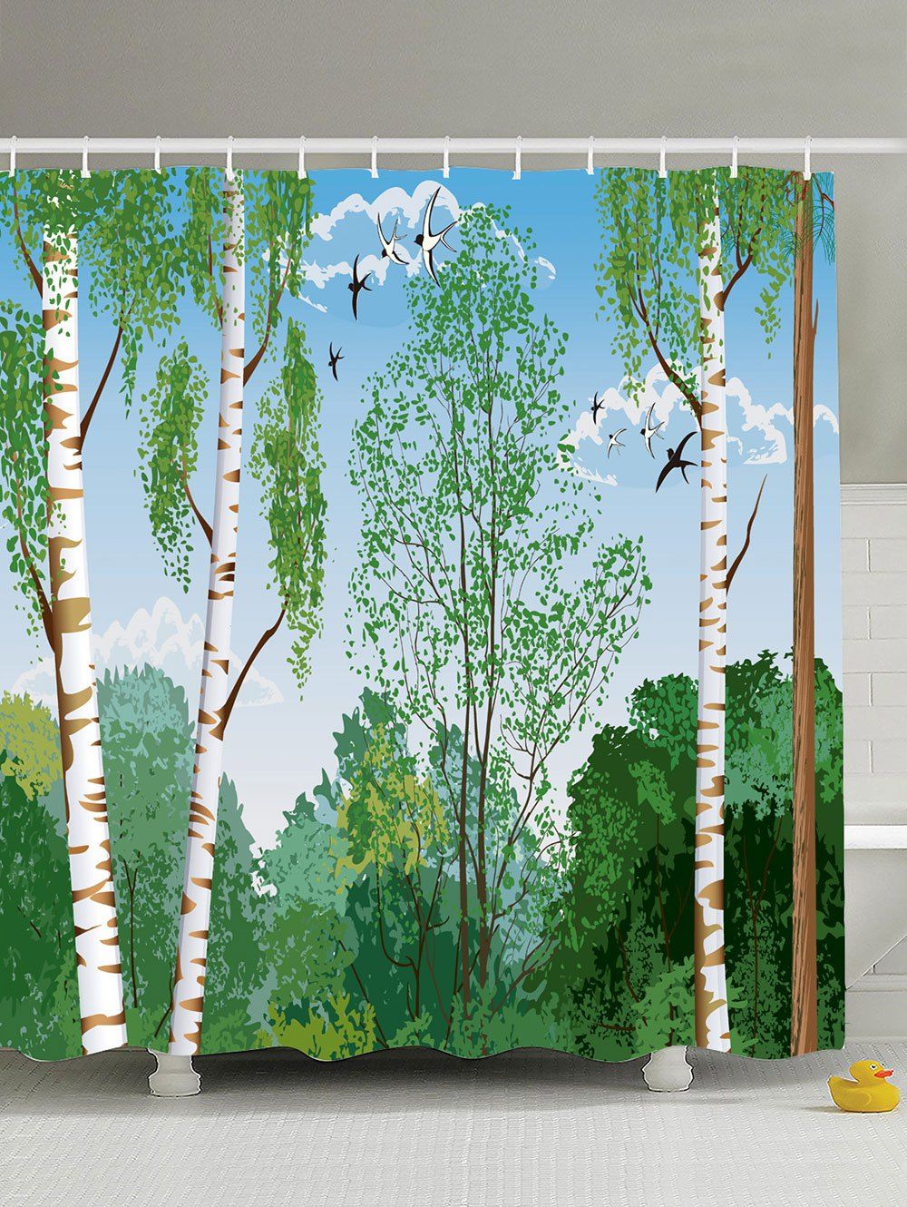 

Poplar Print Extra Long Shower Curtain with Hooks, Green