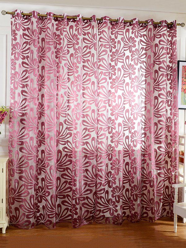 

Home Decor Grommet Roller Embroidered Tulle Curtain, Purplish red
