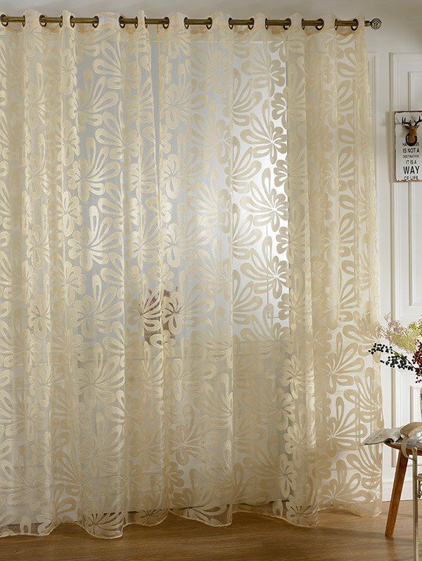 

Home Decor Grommet Roller Embroidered Tulle Curtain, Beige