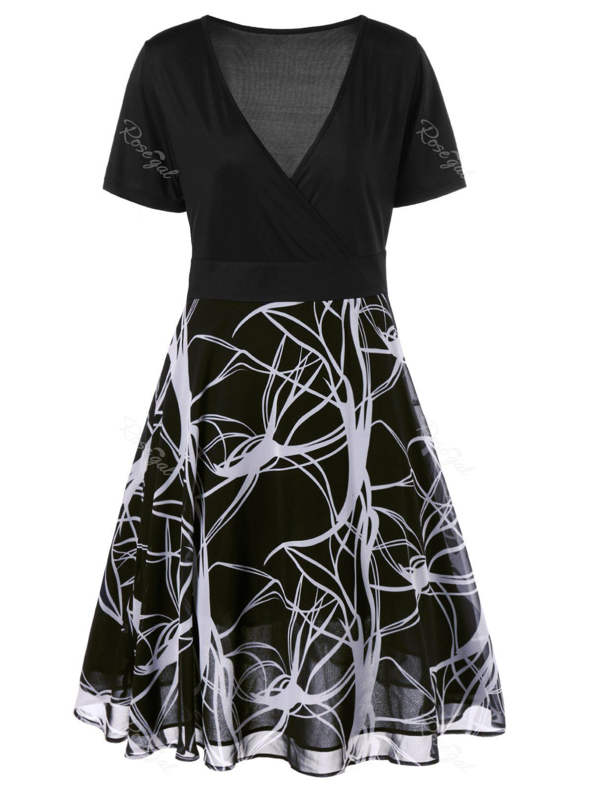 

Chiffon Panel Plus Size Casual Skater Dress, Black