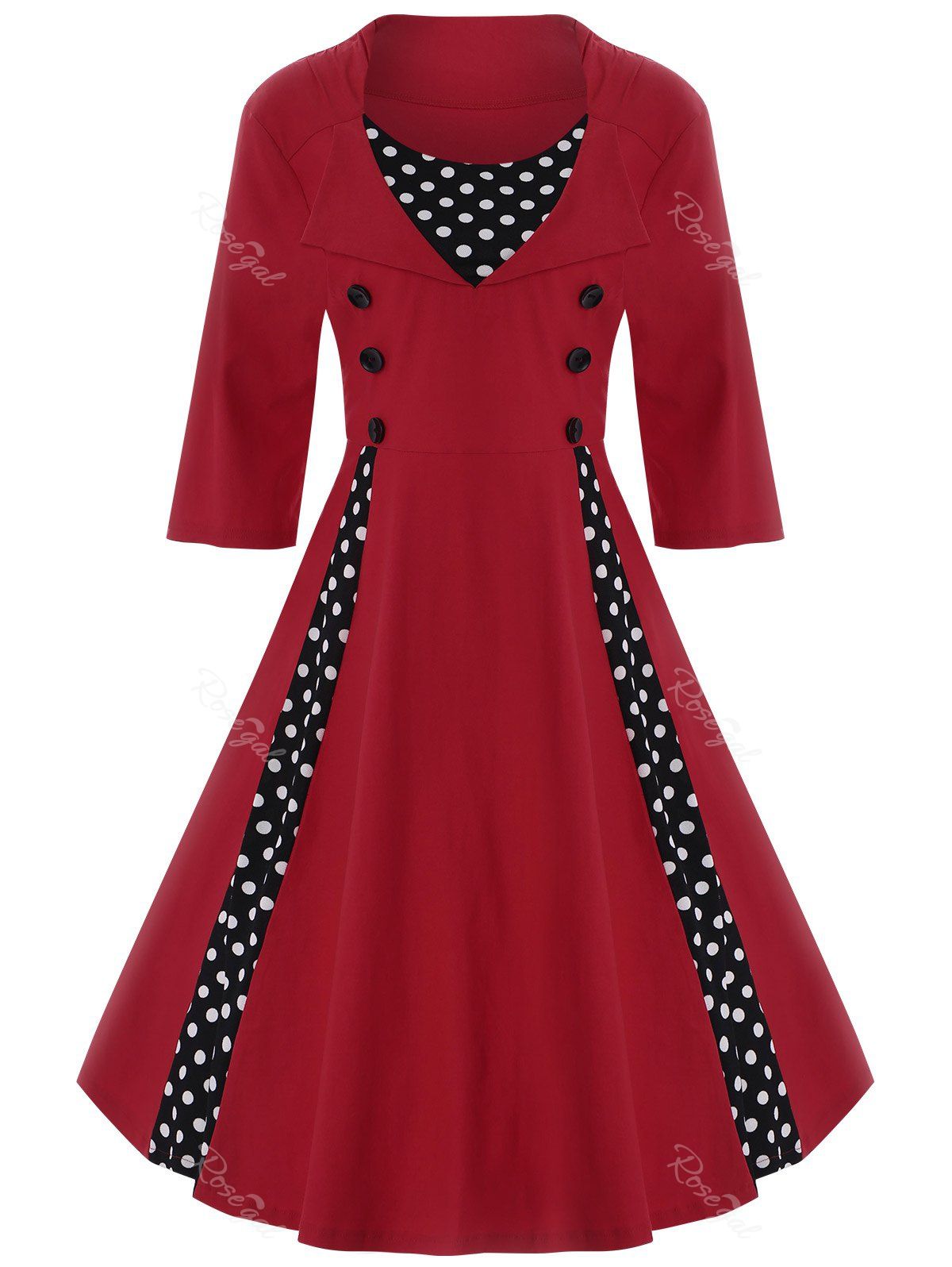 

A Line Polka Dot Plus Size Dress, Red
