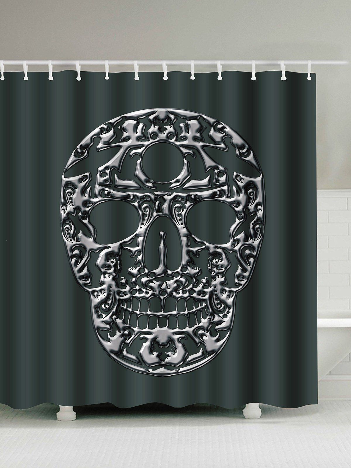 

Skull Printed Polyester Waterproof Shower Curtain, Black