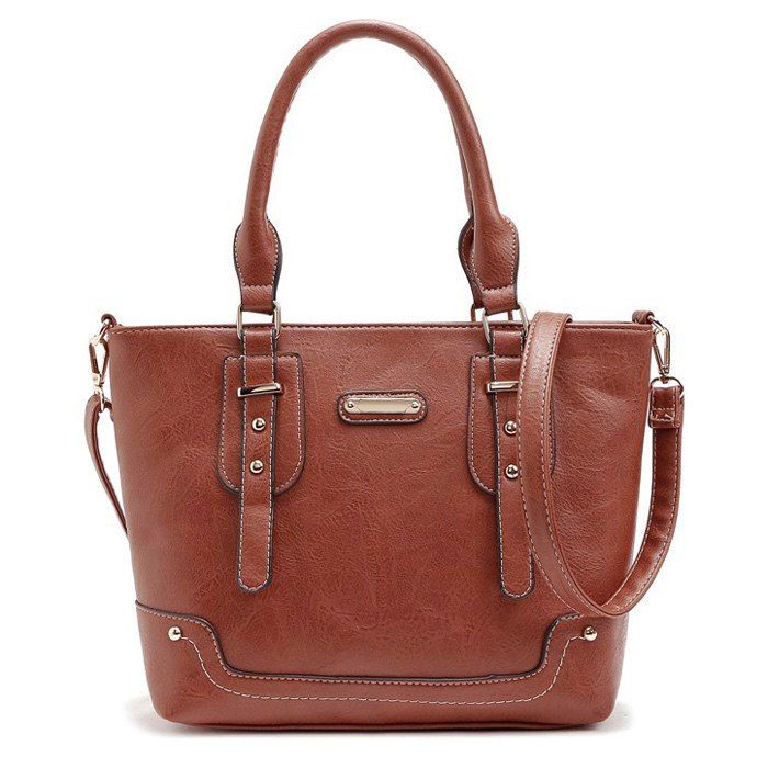

Metal and Straps Detail Handbag, Brown