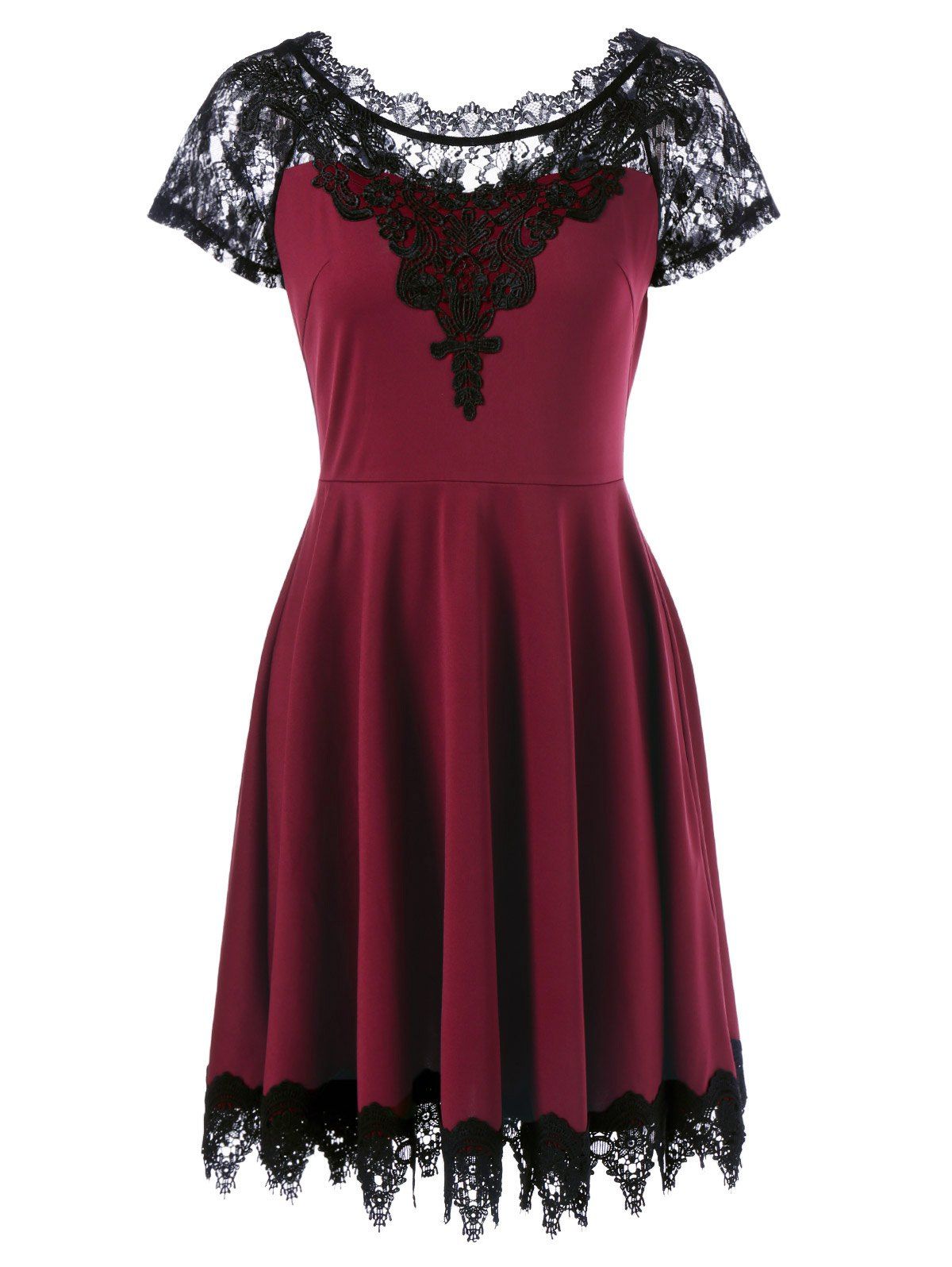[23% OFF] Lace Insert Party Skater Dress | Rosegal