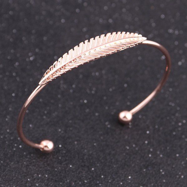 

Alloy Feather Polished Cuff Bangle, Rose gold