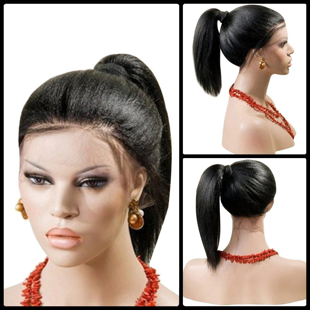 

Long Centre Part Yaki Straight Lace Front Synthetic Wig, Black