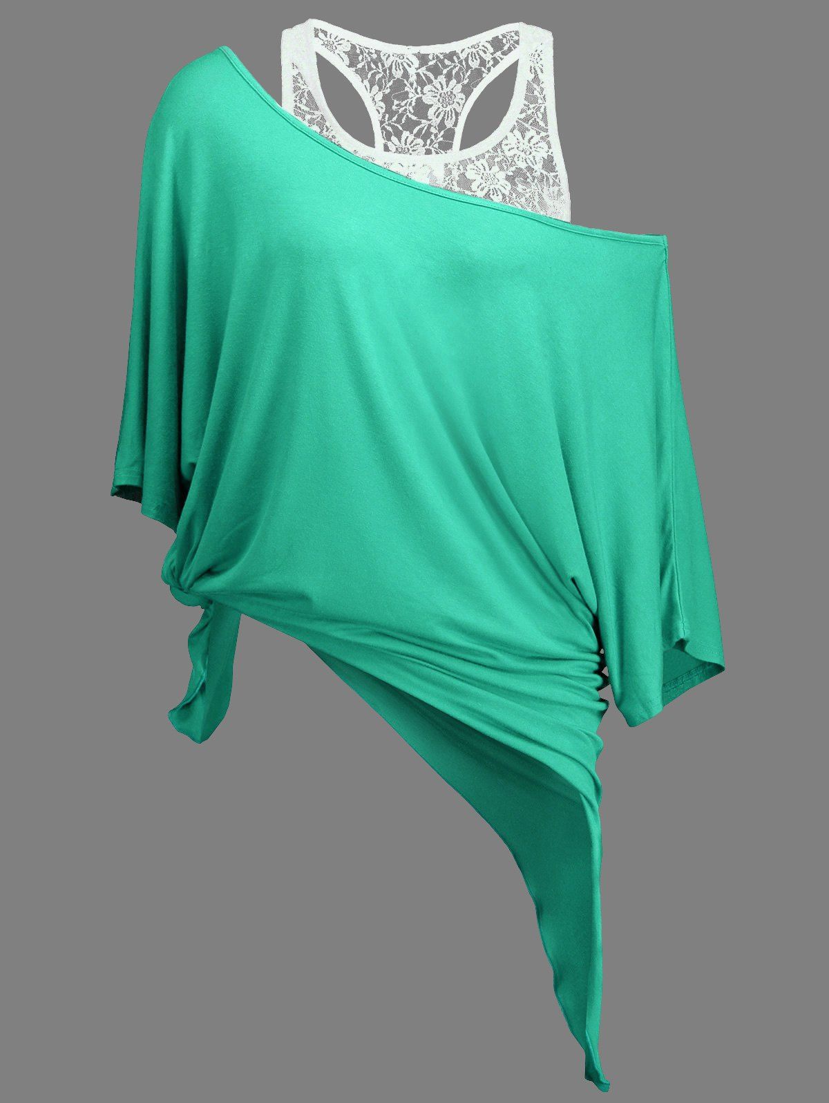 

Handkerchief Batwing T-Shirt with Lace Tank Top, Light green