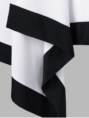 

Plus Size Asymmetrical Longline V Neck T-Shirt, White and black