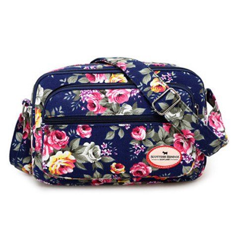 

Canvas Flower Printed Colour Block Crossbody Bag, Cerulean
