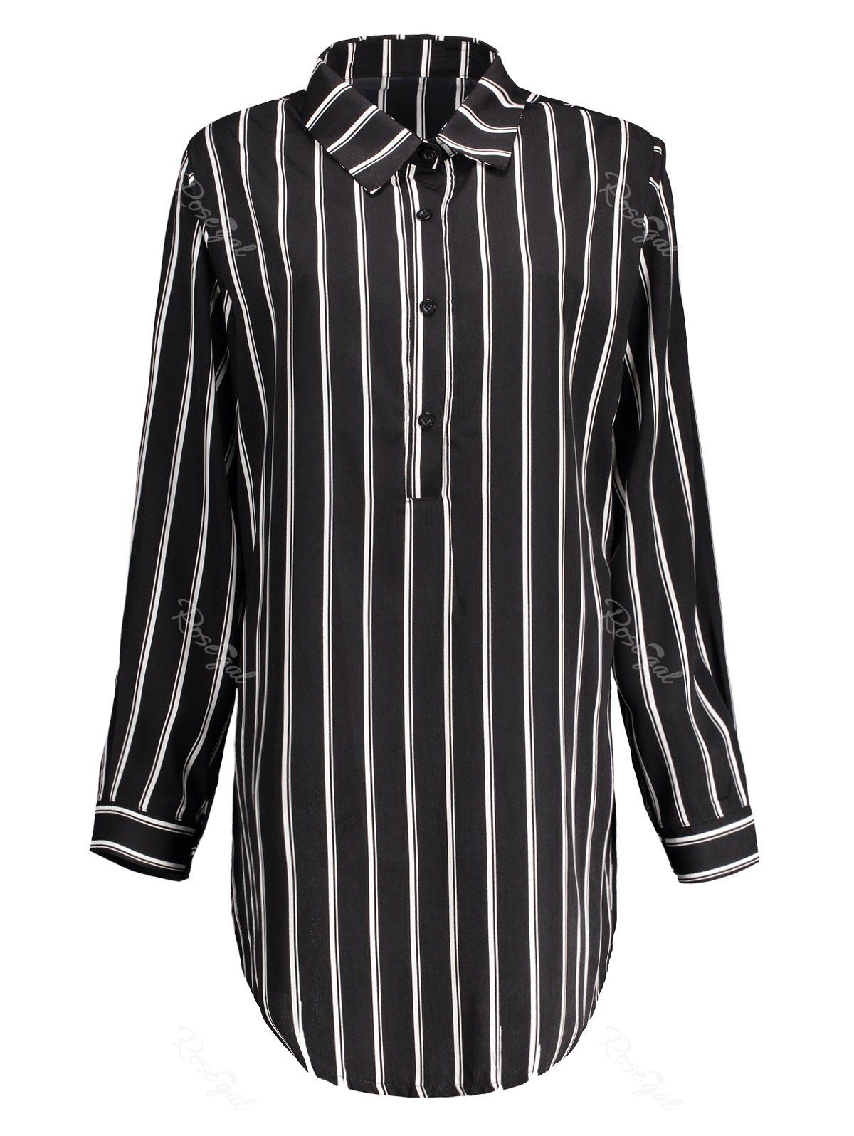  15 OFF Plus Size Striped  Long  Sleeve  Tunic Shirt  Dress  