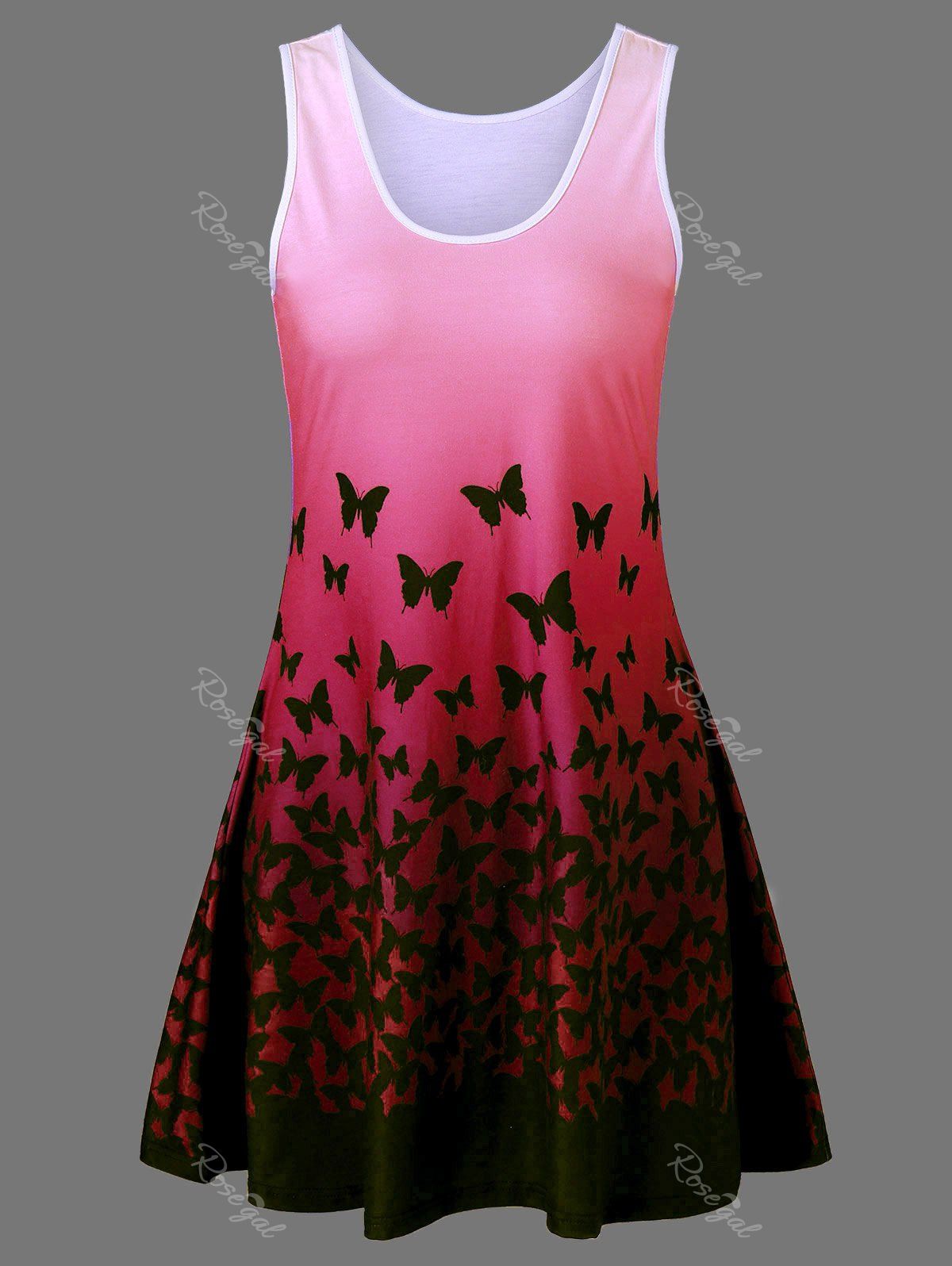 

Butterfly Print Ombre Plus Size Trapeze Dress, Red