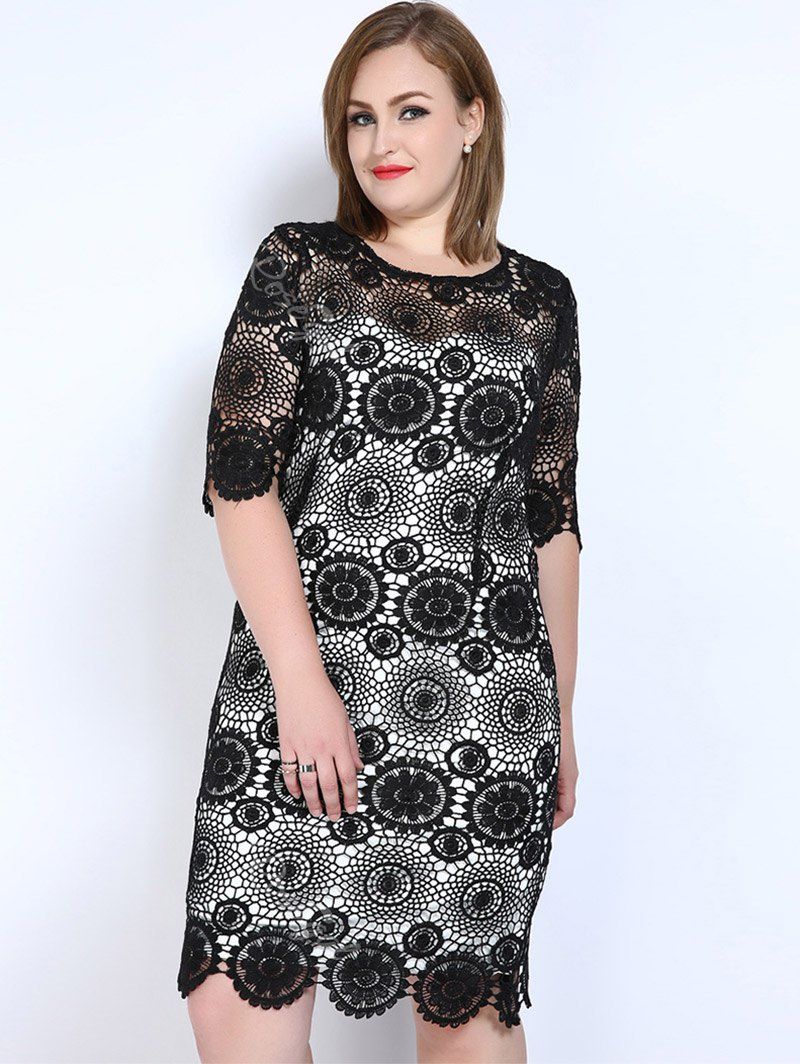[41% OFF] Lace Plus Size Night Out Dress With Sleeves | Rosegal