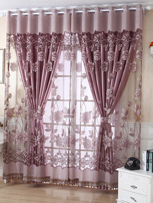 

1Pcs Grommet Roller Floral Window Tulle, Gray