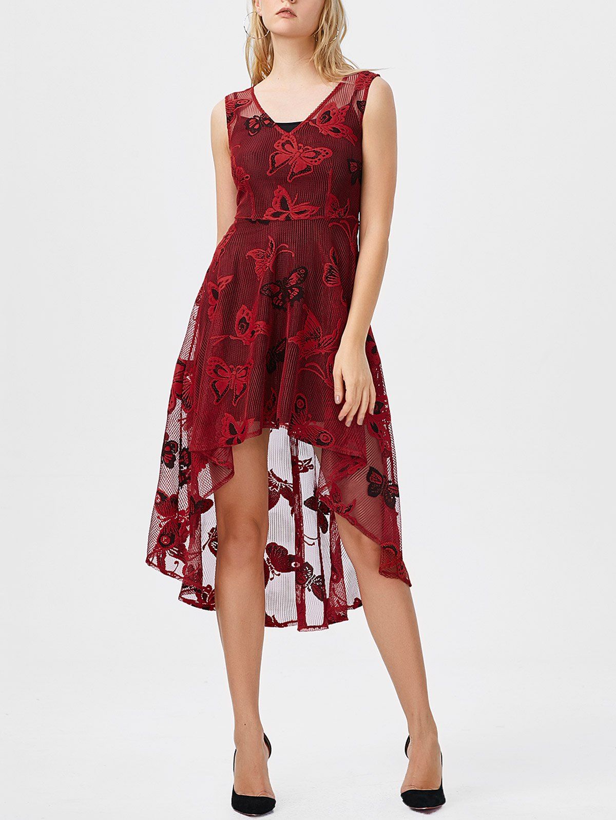 Spin Doctor Gothic Midnight Dance Black Floral Lace High-low Party Dress