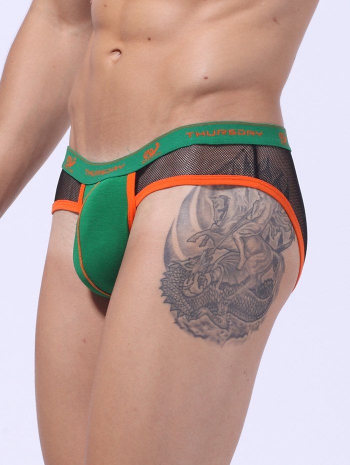 

Voile Panel U Pouch Design High Cut Briefs, Green