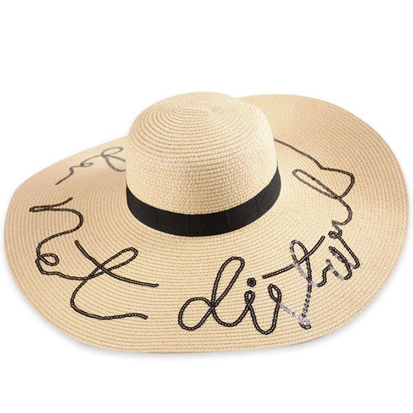 hat with writing under brim