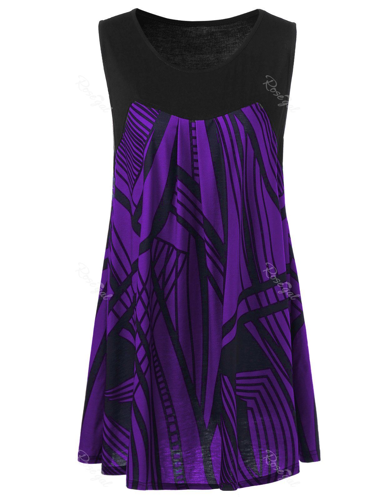 2018 Plus Size Graphic Extra Long Tank Top In Deep Purple 4xl