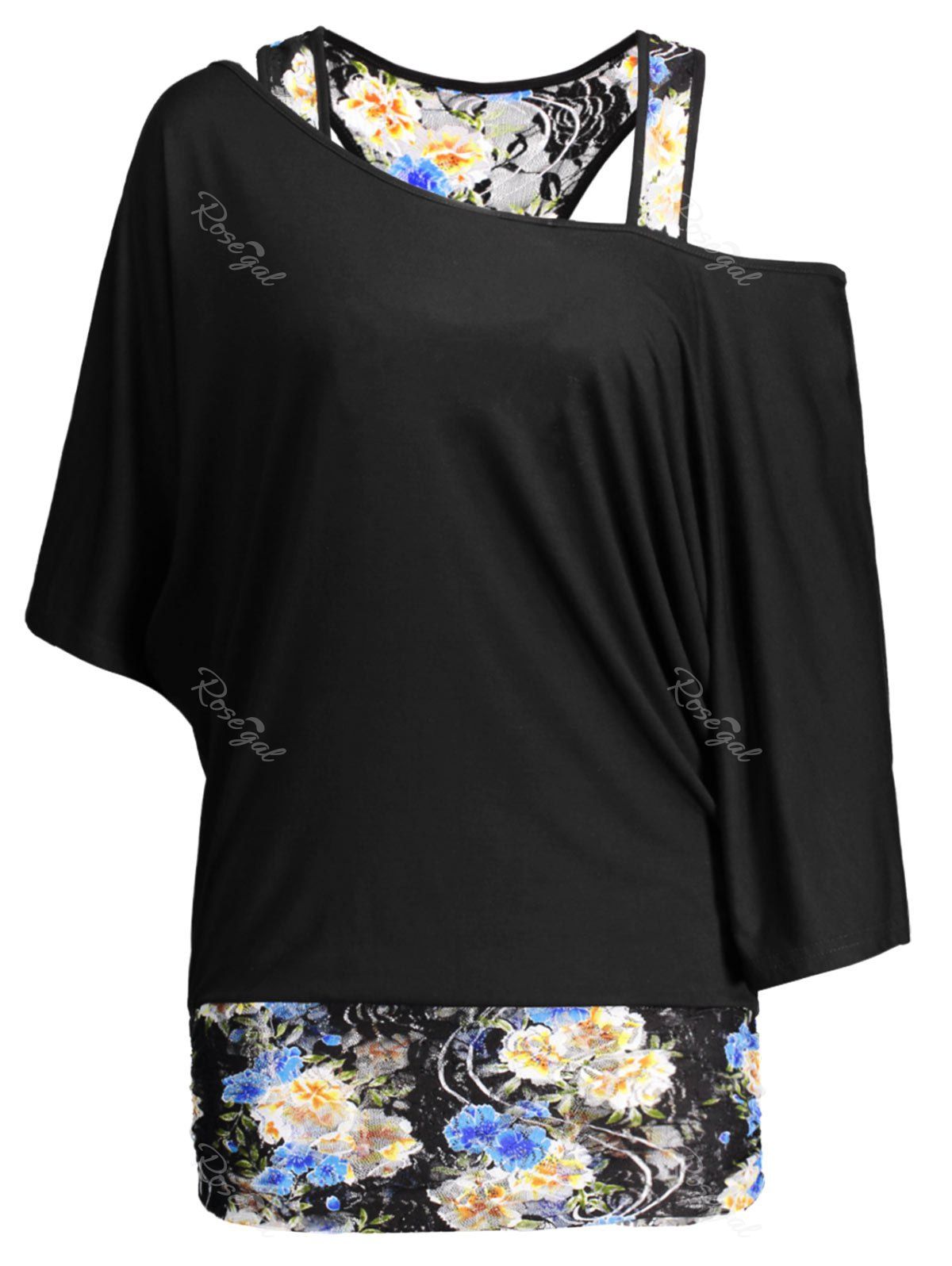 2018 Dolman Sleeve Floral Plus Size Top In Black 4xl
