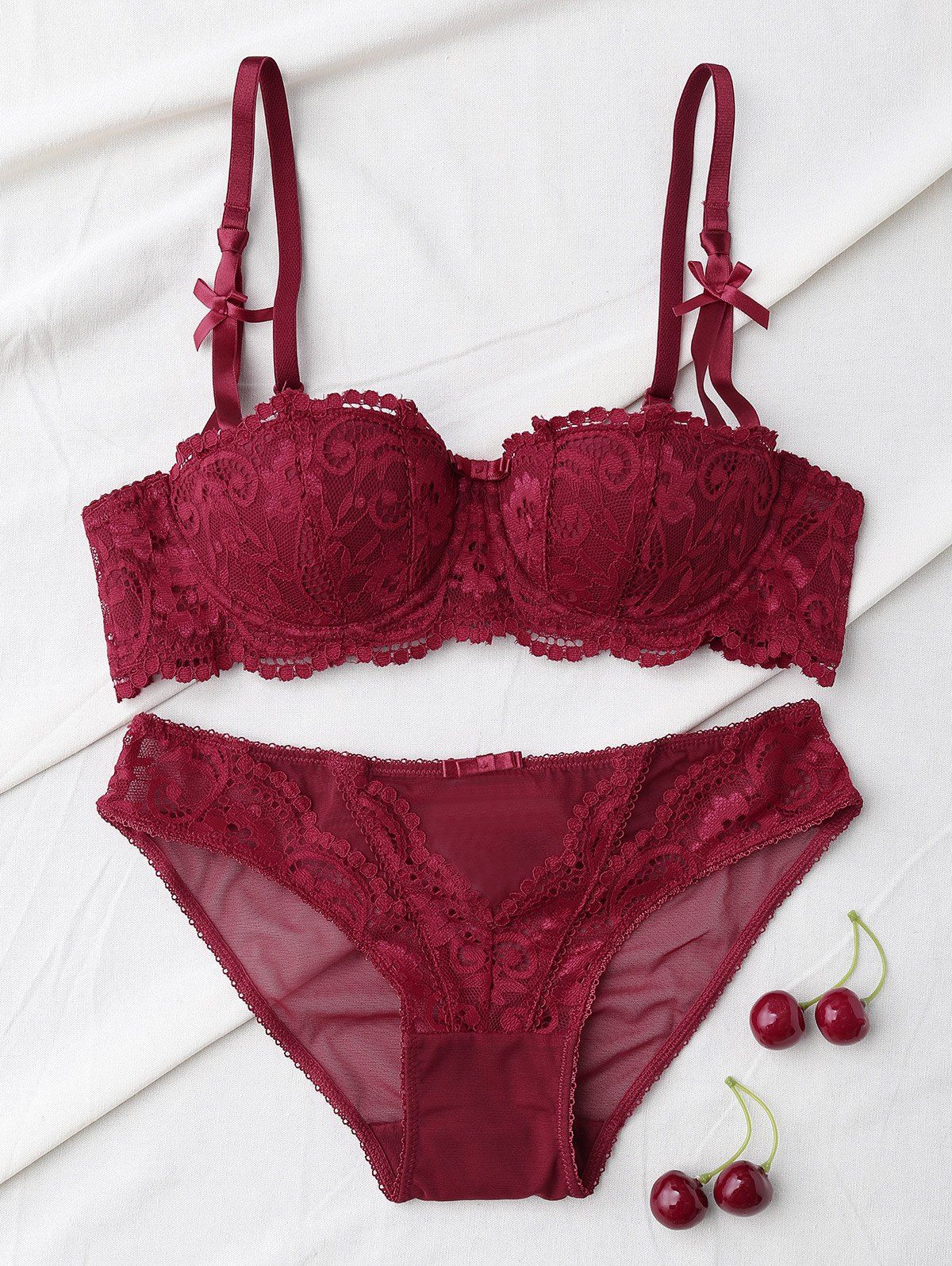 [35 Off] See Through Push Up Embroidered Underwire Bra Set Rosegal