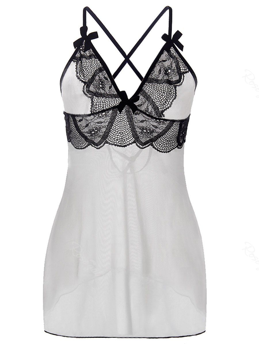 

Lace Up See Through Plus Size Babydoll, White