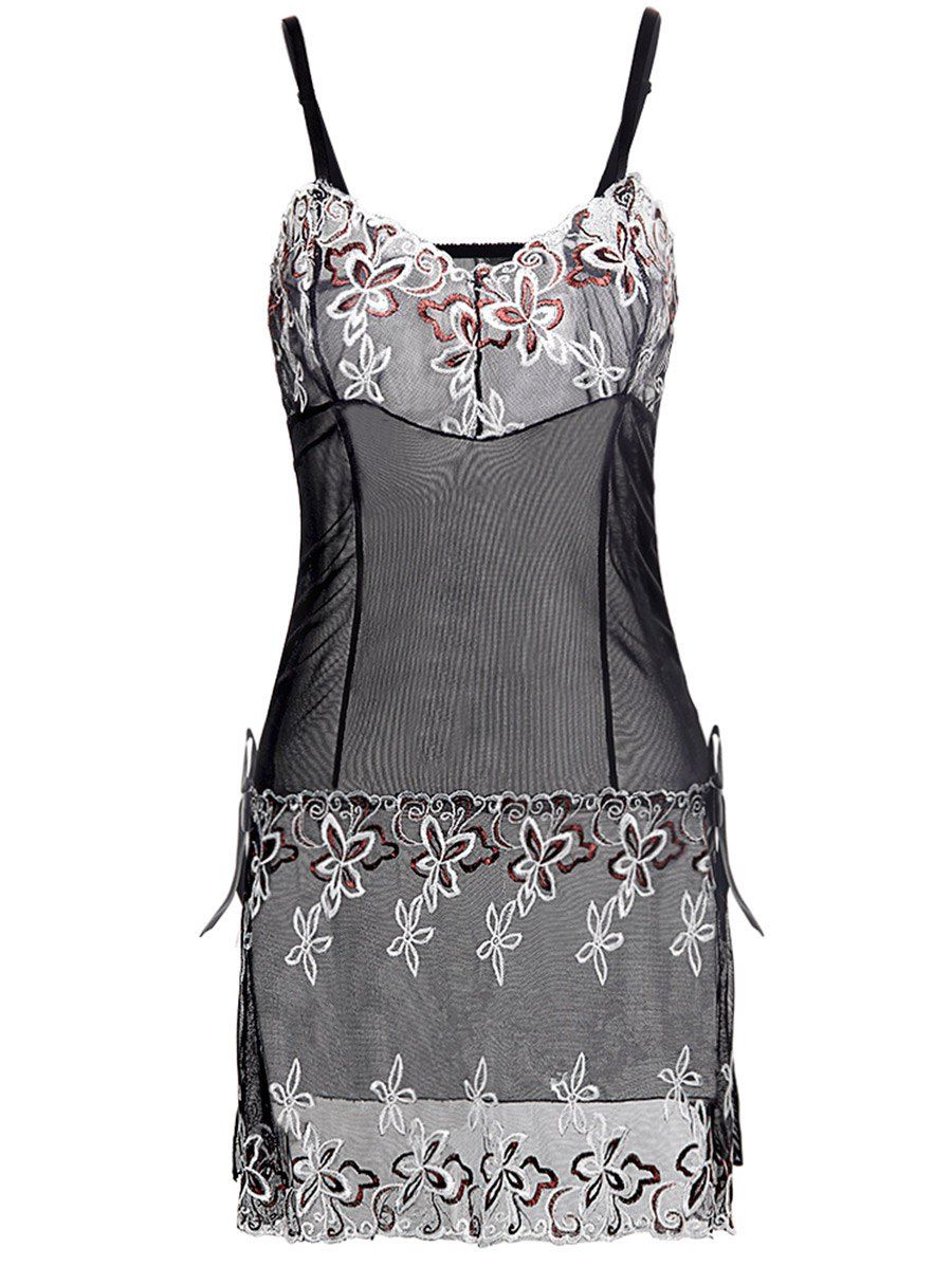 

Embroidered See Through Plus Size Babydoll, Black