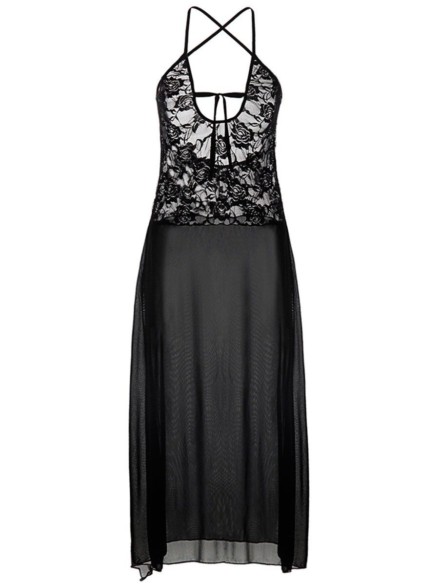 

See Through High Slit Plus Size Dress, Black