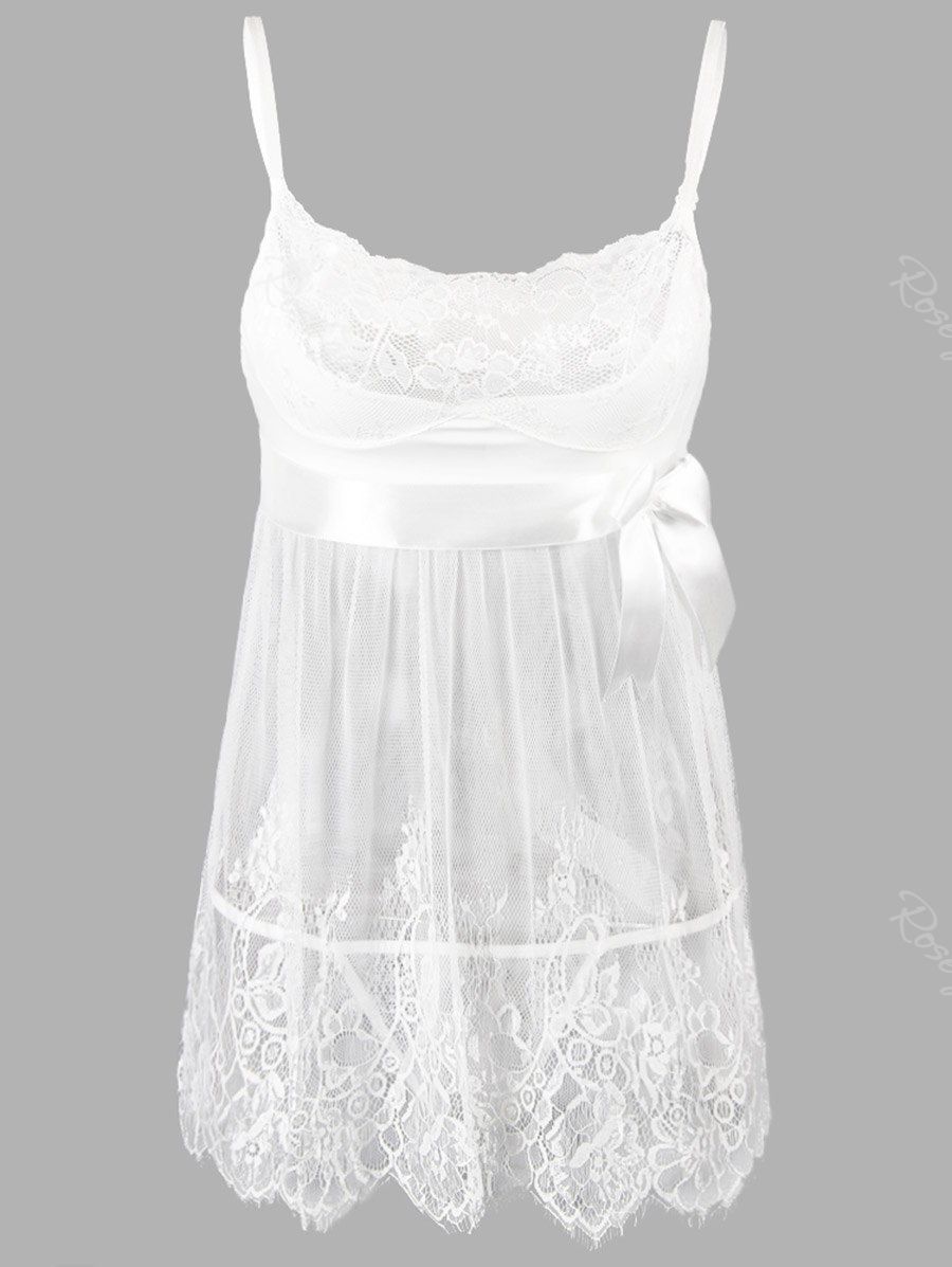 

Sheer Lace Plus Size Slip Badydoll Dress, White