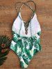 Palm Print Backless Padded One Piece Criss Cross Swimsuit -  
