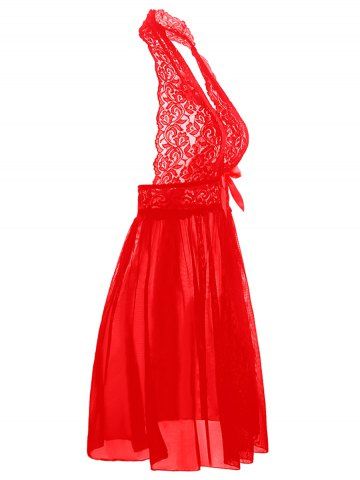 

Halter Lace Plus Size Babydoll, Red